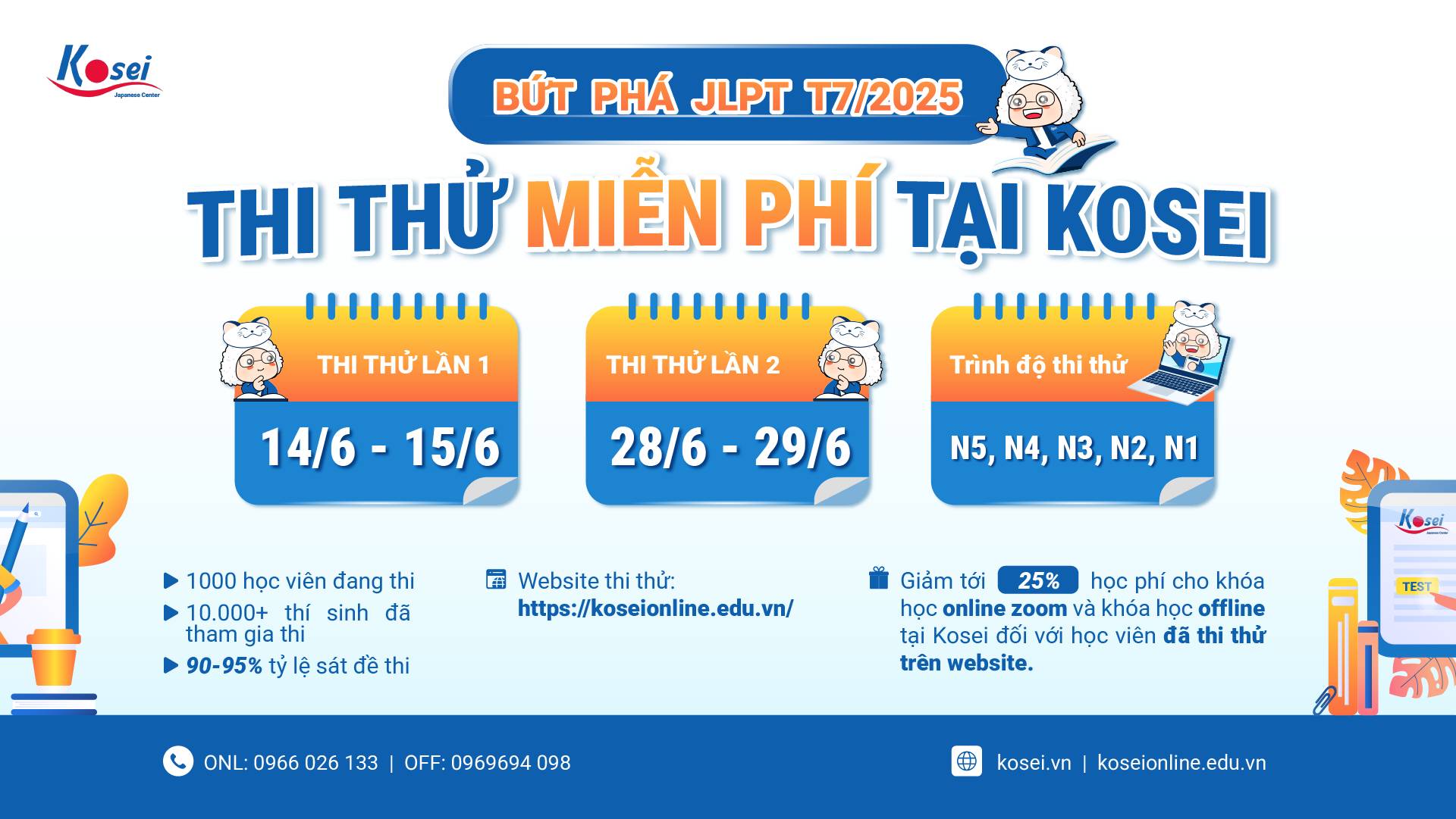 Khởi động tháng 6 với lịch thi thử JLPT Kosei hoàn toàn miễn phí